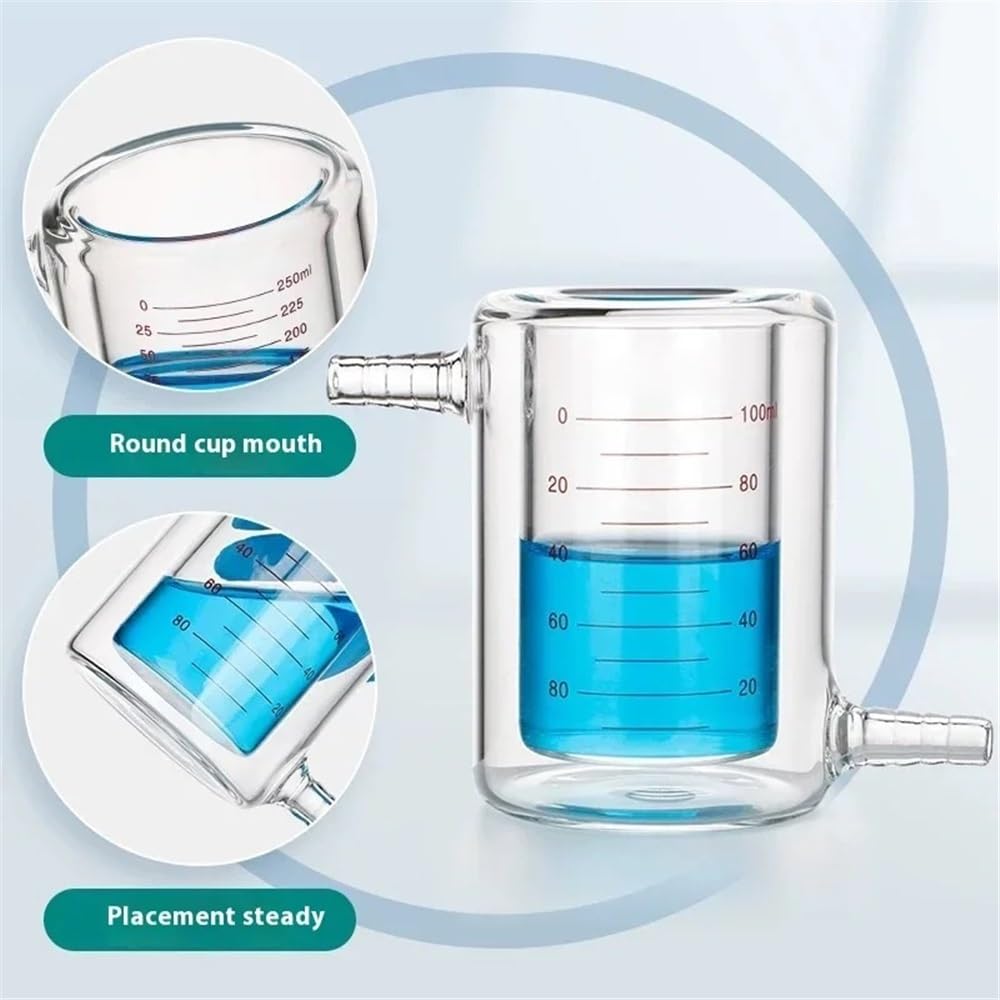 Vetreria da laboratorio Becher con camicia a doppio strato da 10 ml a 1000 ml, becher sperimentale con camicia da laboratorio in vetro borosilicato ad alto contenuto di borosilicato(50ML)
