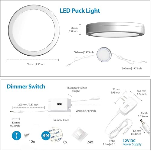 Miniatura 6 de EShine Luces de disco para debajo del gabinete con sensor de onda manual, luces LED circulares para gabinete, regulables, paquete de 6, blanco frío