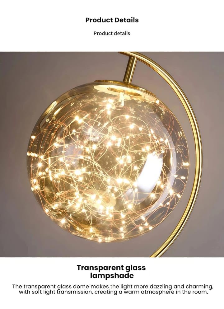 Image of blissbells Modern Crystal Globe Floor Lamp with LED String Lights & Shelf | Gold Tripod Standing Lamp for Living Room, Bedroom & Home Decor | Decorative Ambient Corner Lighting Lamp
