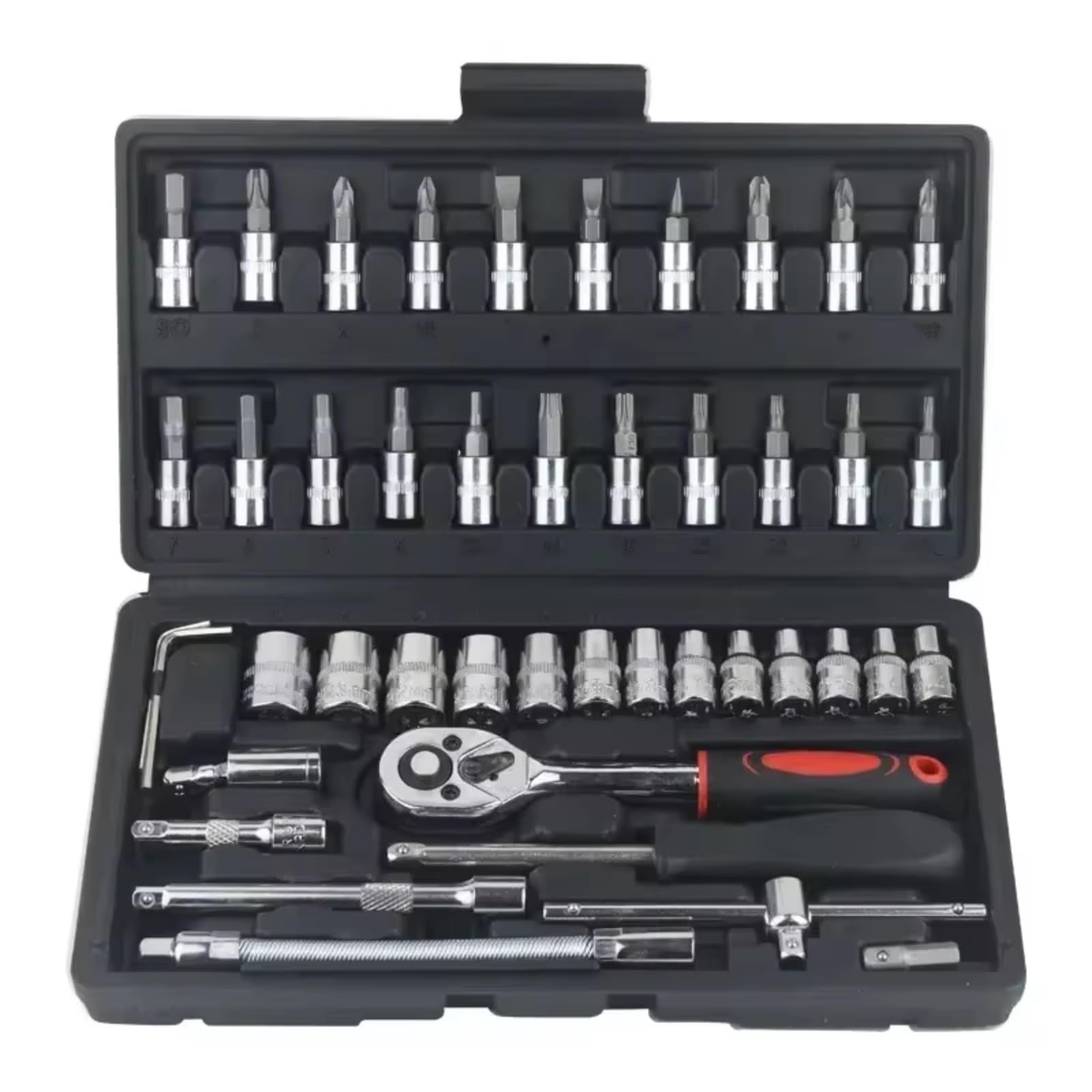 Maletín herramientas multiusos Kit Herramientas Reparación Automóviles Juego Llaves Torsión De Trinquete De 1/4 Pulgadas Conjunto De Reparación Automática Herramienta Mecánica 46 Uds.