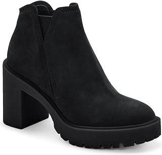Womens Platform Ankle Boots Chunky Block Heel Lug Sole Elastic Slip On Chelsea Fall Booties Dress Shoes