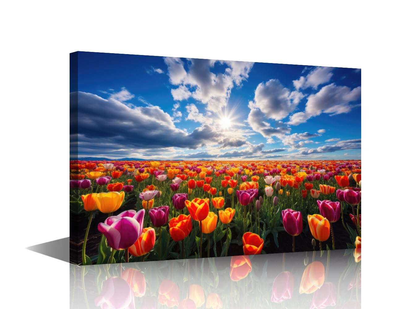 TISHIRON 1 Piece Rainbow Home Office Room Decorations for Living Room Tulips Wall Pictures Flowers Canvas Prints Wall Art Wall Decor Canvas Framed Artwork Wall Hanging