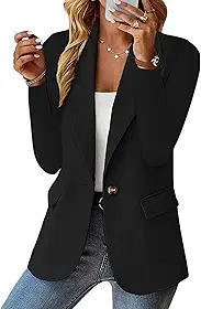 Blazer feminino casual, manga comprida, cor sólida, frente aberta, trabalho, escritório, com bolsos