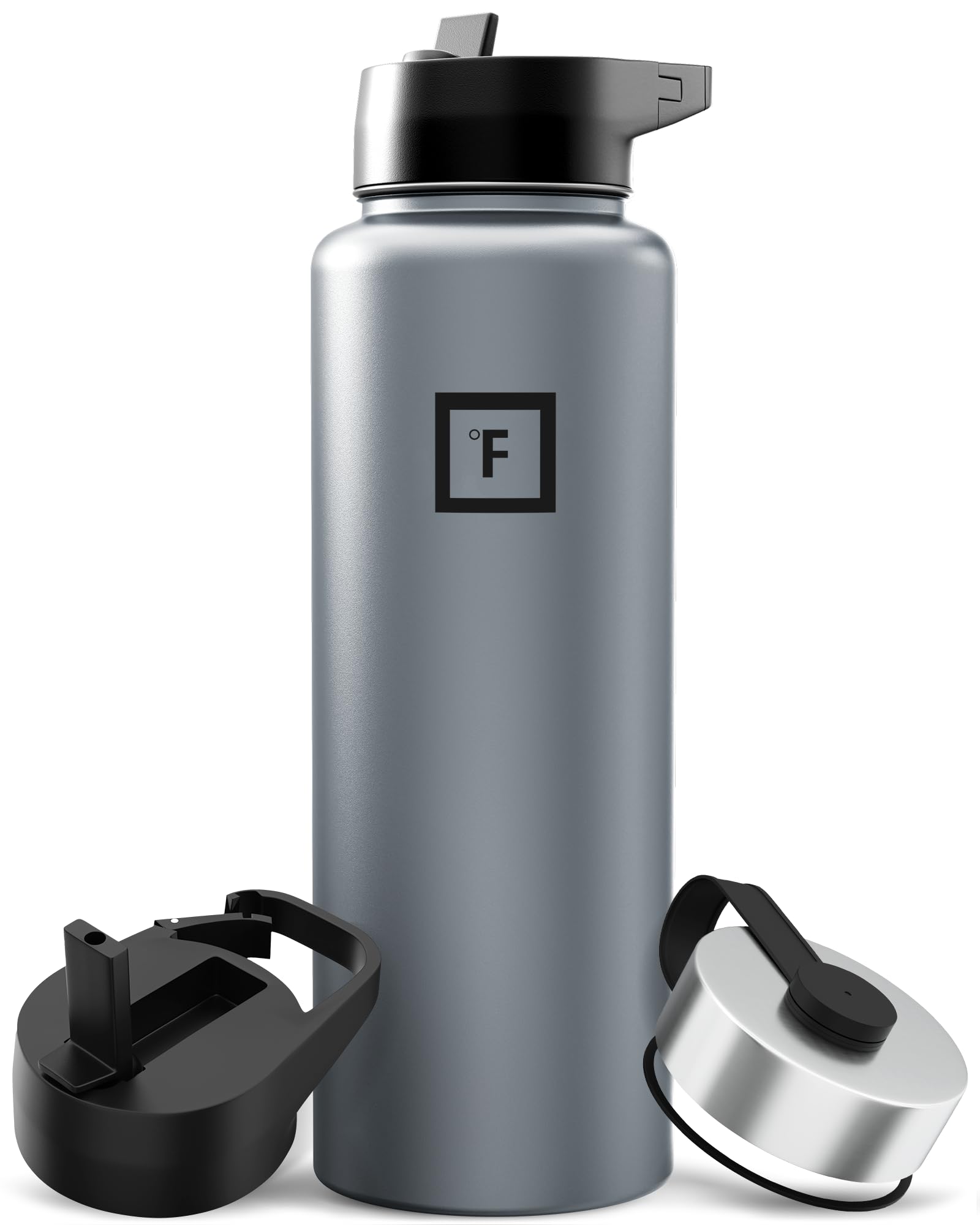 IRON °FLASK Camping &amp; Hiking Hydration Flask with Straw, Wide Mouth Insulated Stainless Steel Sports Water Bottle - 40 oz Graphite