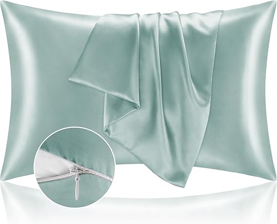 BEDELITE Satin Pillowcase with Zipper 2 Pack, Haze Blue Pillow Cases Standard Size, Super Soft and Cooling Similar to Silk Pillow Cases, Gift for Women Men(20x26 Inches)