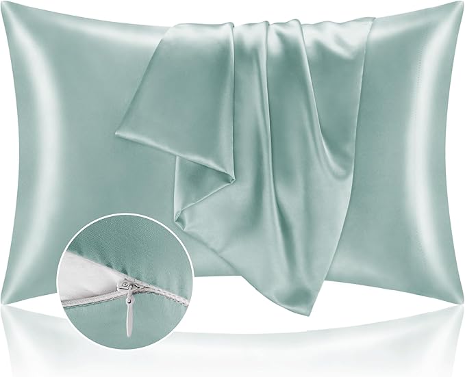 BEDELITE Satin Pillowcase with Zipper 2 Pack, Haze Blue Pillow Cases Standard Size, Super Soft and Cooling Similar to Silk Pillow Cases, Gift for Women Men(20x26 Inches)