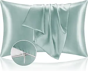 BEDELITE Satin Pillowcase with Zipper 2 Pack, Haze Blue Pillow Cases Standard Size, Super Soft and Cooling Similar to Silk Pillow Cases, Gift for Women Men(20x26 Inches)