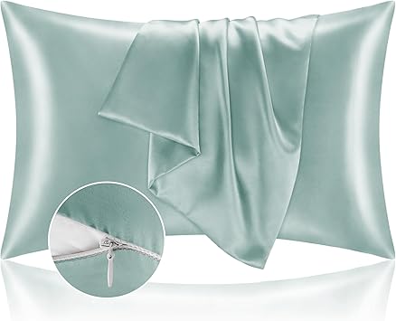 BEDELITE Satin Pillowcase with Zipper 2 Pack, Haze Blue Pillow Cases Standard Size, Super Soft and Cooling Similar to Silk Pillow Cases, Gift for Women Men(20x26 Inches)