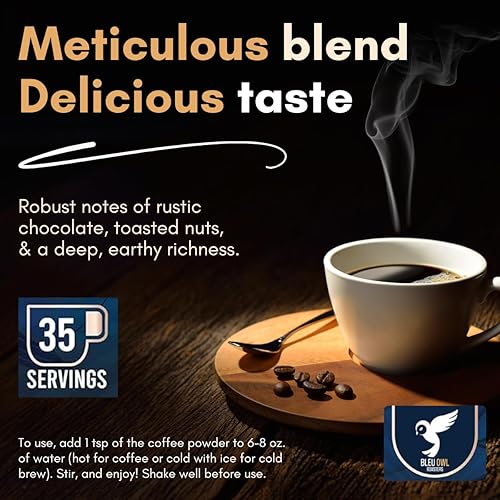 Miniatura 7 de Bleu Owl Instant Organic Mushroom Coffee - 7 Superfood Mushrooms for Gut Health Energy & Clarity - Arabica 35 servings, 2.5oz. - Lions Mane Chaga