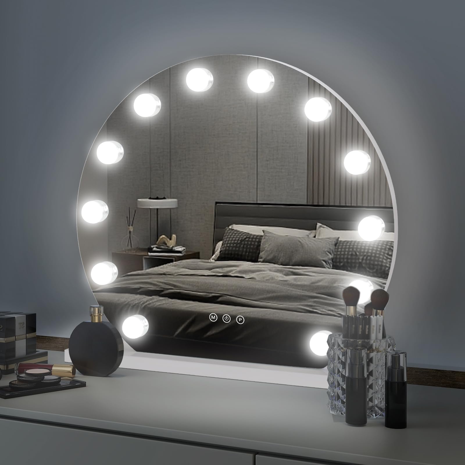 YU YUSING Hollywood Espejo Maquillaje con Luz 12 LED, 50 x 47.5 cm, 3 Modos Iluminación Regulables, Espejo Tocador, Espejos de Mesa, 10x, Vanity Mirror Tocador Dormitorio, Controles Táctiles, Blanco