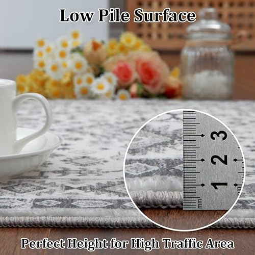 Miniatura 5 de GAOMON Alfombra bohemia grande de 9 x 12 pies, antideslizante, lavable, de pelo bajo, alfombra decorativa para suelo, suave, plegable, envejecida,