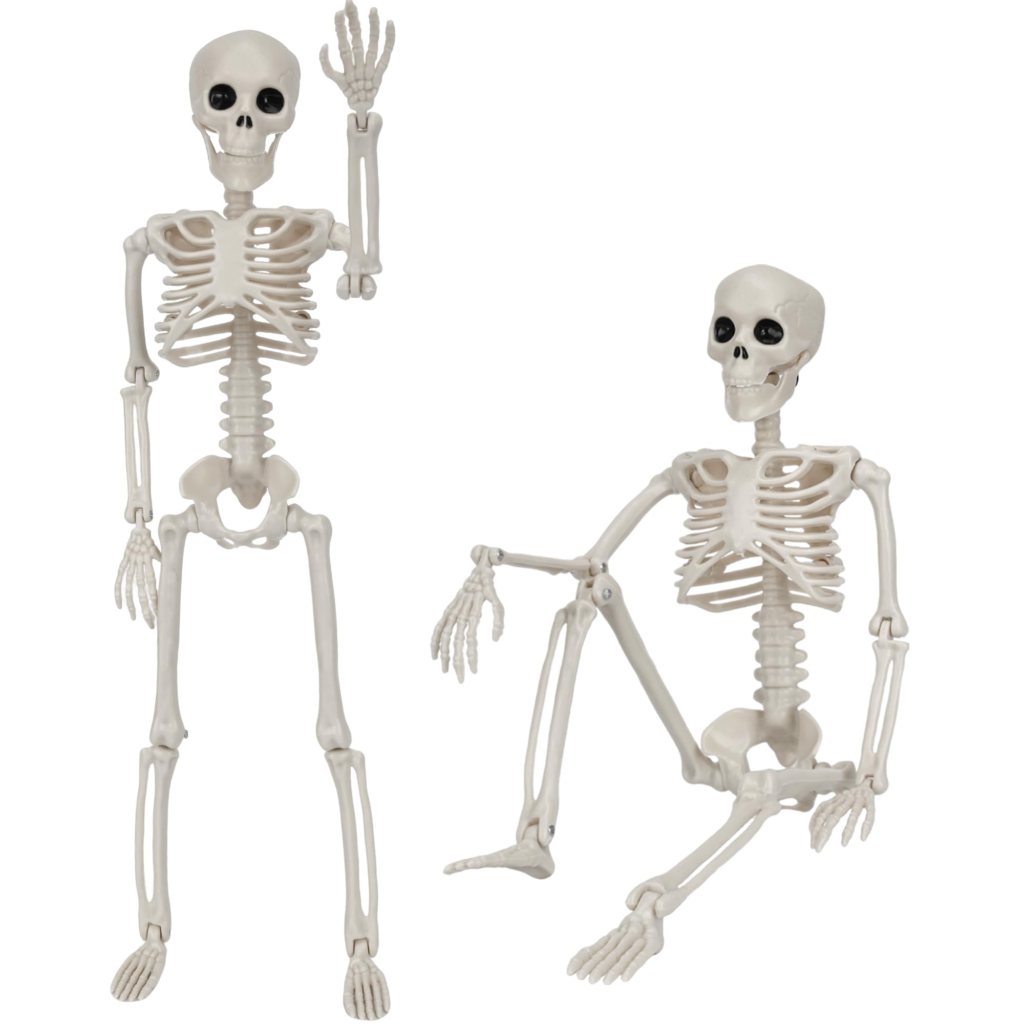 Wudyfei 2 Pack 60cm Halloween Skeleton Decorations, Posable Plastic Skeletons with Movable Joints, Indoor & Outdoor Halloween Décor for Garden, Porch, Party & Haunted House