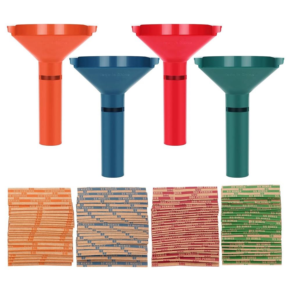 Tubes de Tri de Pièces de Monnaie, Ensemble de 4 avec Emballages de Pièces Assortis de 100 Pièces pour Quart, et Penny