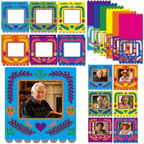 Marsui Dia De Los Muertos Altar Decorations 24 Pack Day of the Dead Paper Picture Frames with Folding Stands Mexican Ofrenda Display Decor for Sugar Skull Remembrance Tabletop Celebration Fiesta Party