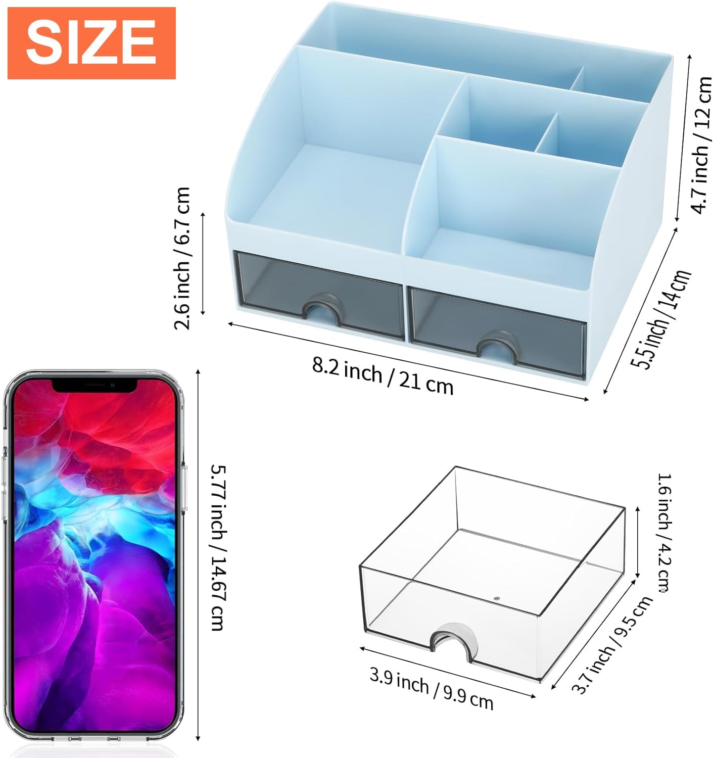 Organizzatore Scrivania KAHEIGN Con 2 Cassetti - 19x14cm, Blu, Per Ufficio E Trucco - Foto 5