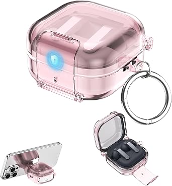 Transparent case for Samsung Galaxy Buds 4/4Pro with Phone Stand-Clear Pink