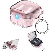 Transparent case for Samsung Galaxy Buds 4/4Pro with Phone Stand-Clear Pink | Clear Cover with Lock Buckle & Phone Stand Function for Women Men, TPU Shockproof Anti-scratch Protective Case with Carabiner