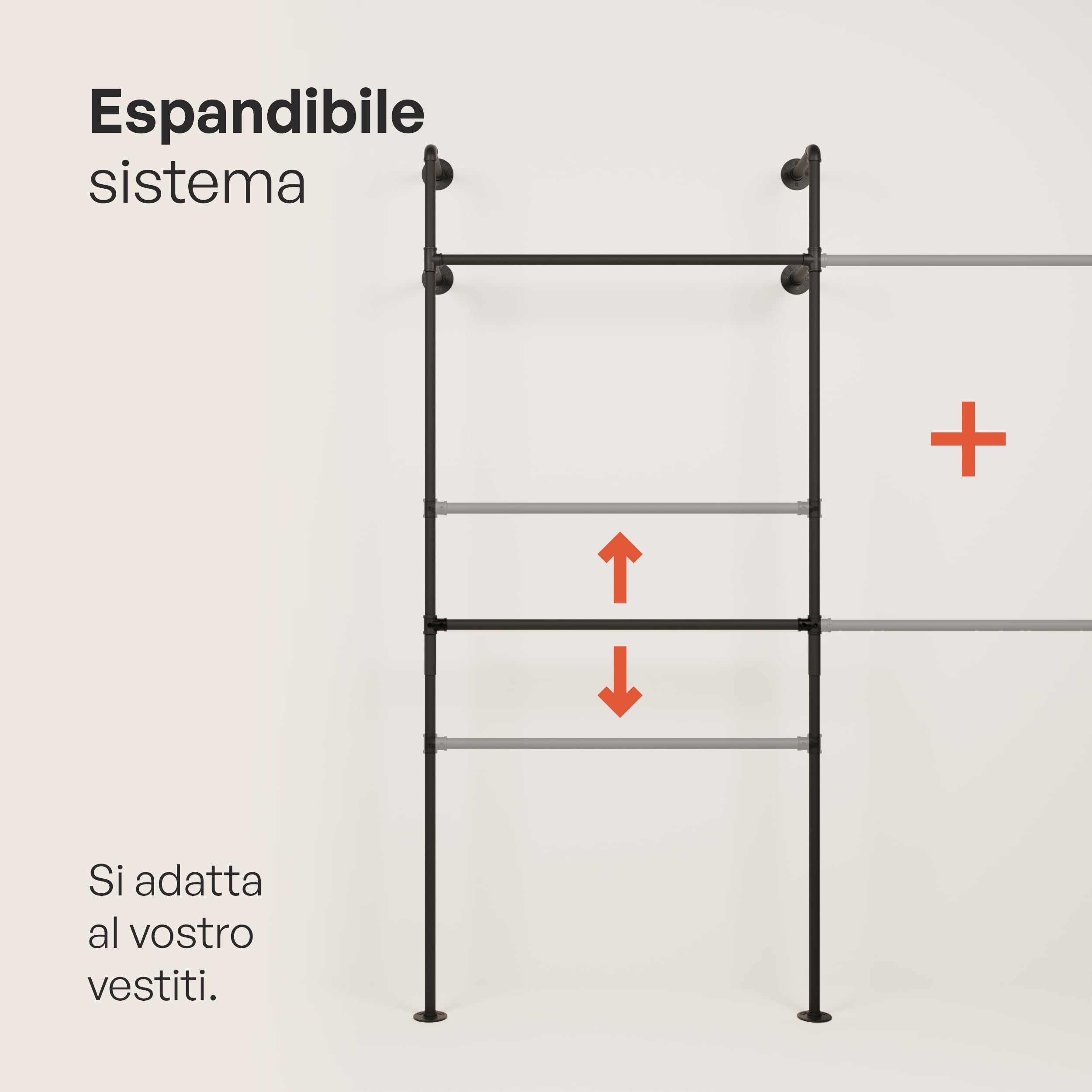 pamo appendiabiti da muro in stile industriale – 392x222x32 cm – guardaroba aperto o porta abiti nero in metallo con tubi d’acqua per casa e negozio