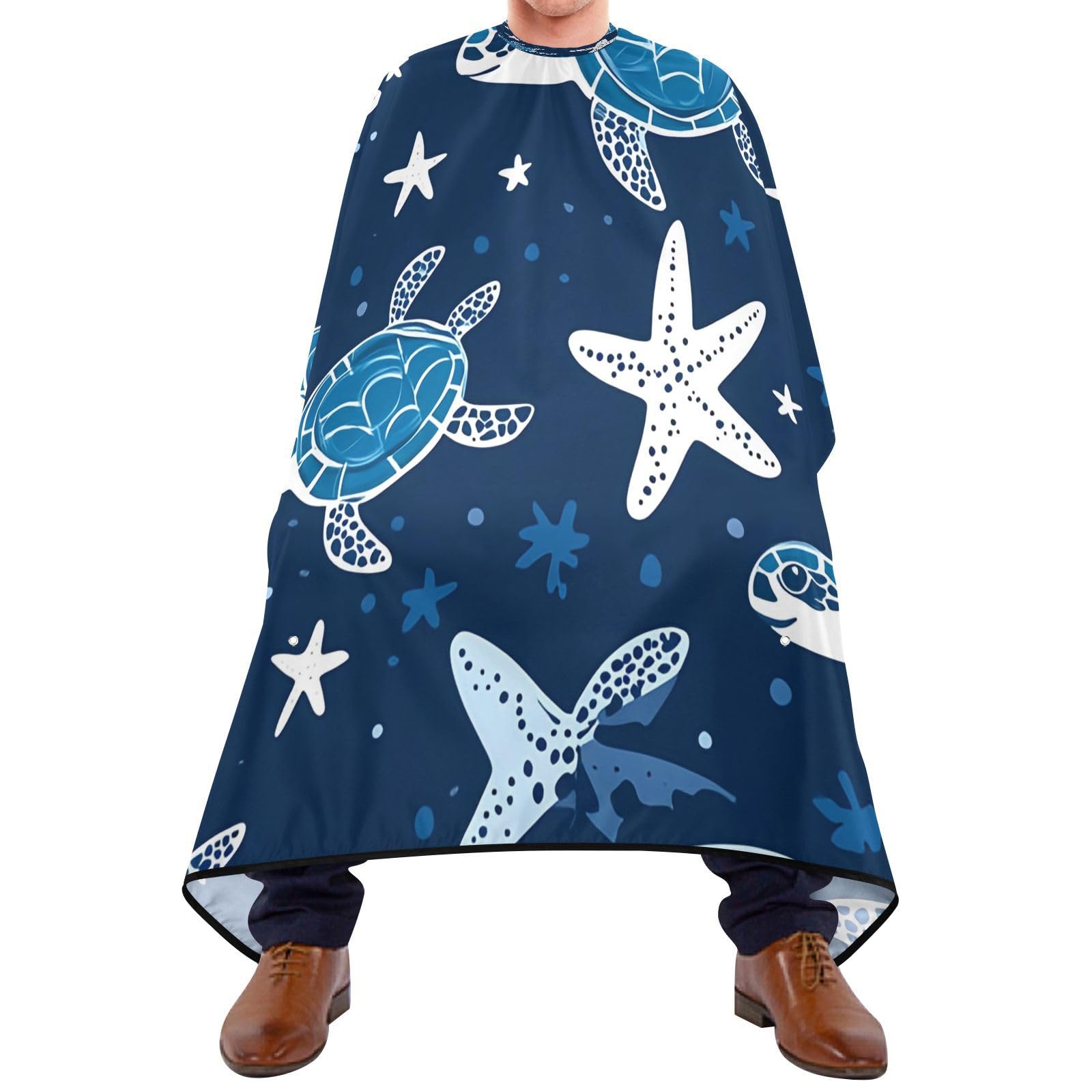 BOESI Doodle Turtle and Star Barber Shawl, Waterproof Haircut Shawl, Haircut Salon Apron, Shaving Bib, 55 x 65 inches