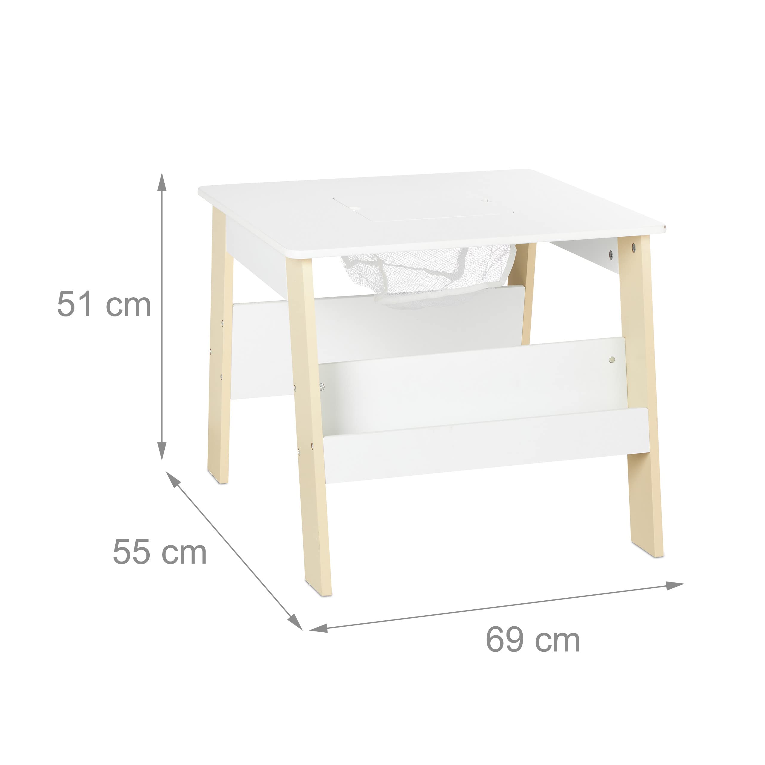 Relaxdays Ensemble mobilier Enfants, Table, 2 chaises, rangements, Mixte, Coin Salon Chambre d'enfant, Blanc-Beige