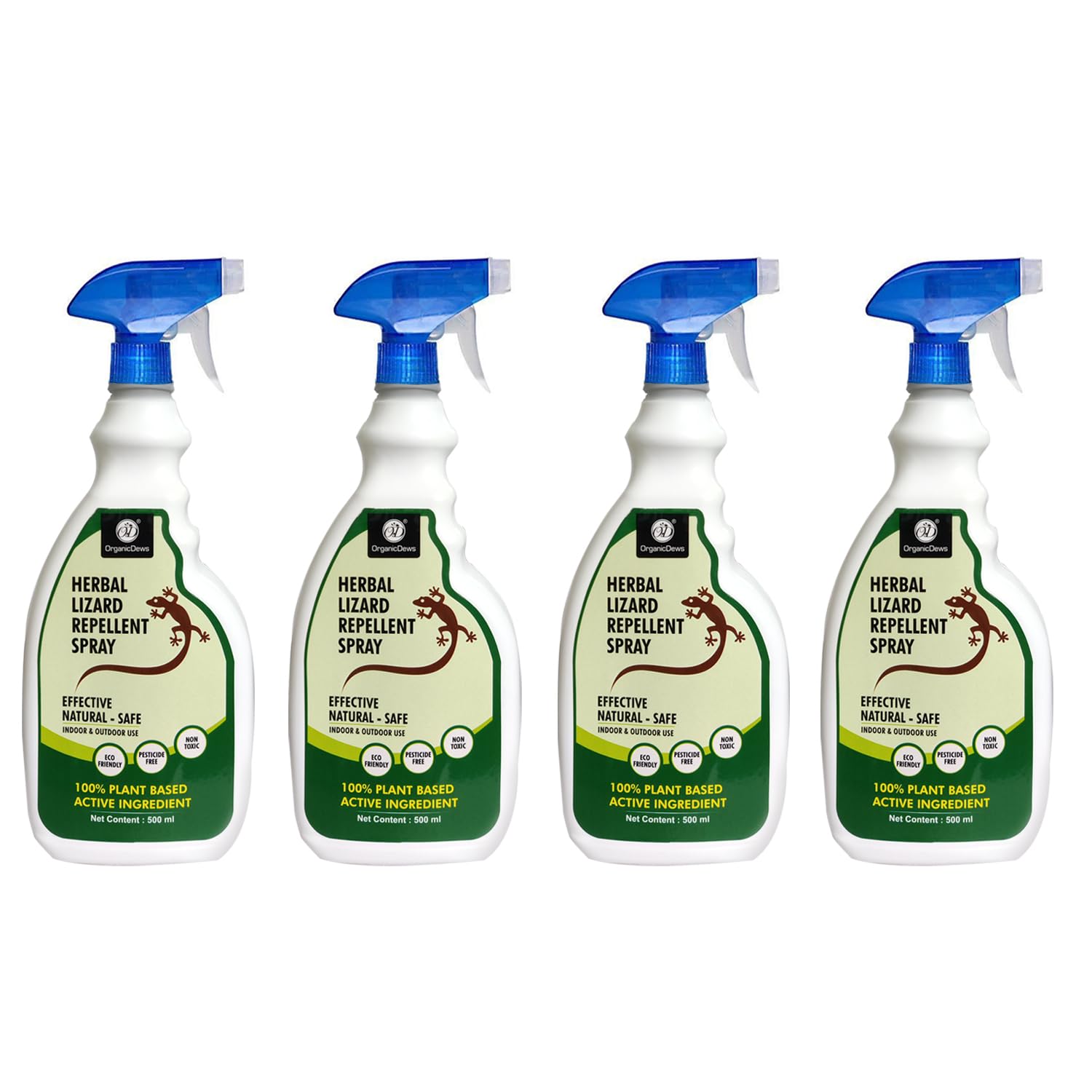 OrganicDews Herbal Lizard Repellent Spray 500 ml (Pack of 4) - Powerful Repellent Formulation with Peppermint oil and other Essential oil - Ready to Use - 500 ml (Pack of 4)