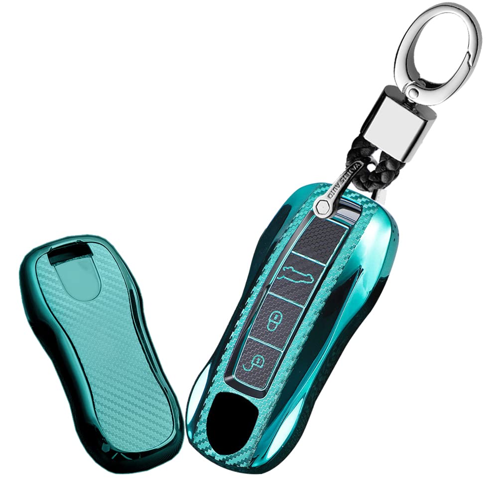 KUNIOCar Key Fob Cover Case Fit for Porsche 911 Panamera Cayenne Key Protective Cover Keychain TPU Key Holder 3 Buttons