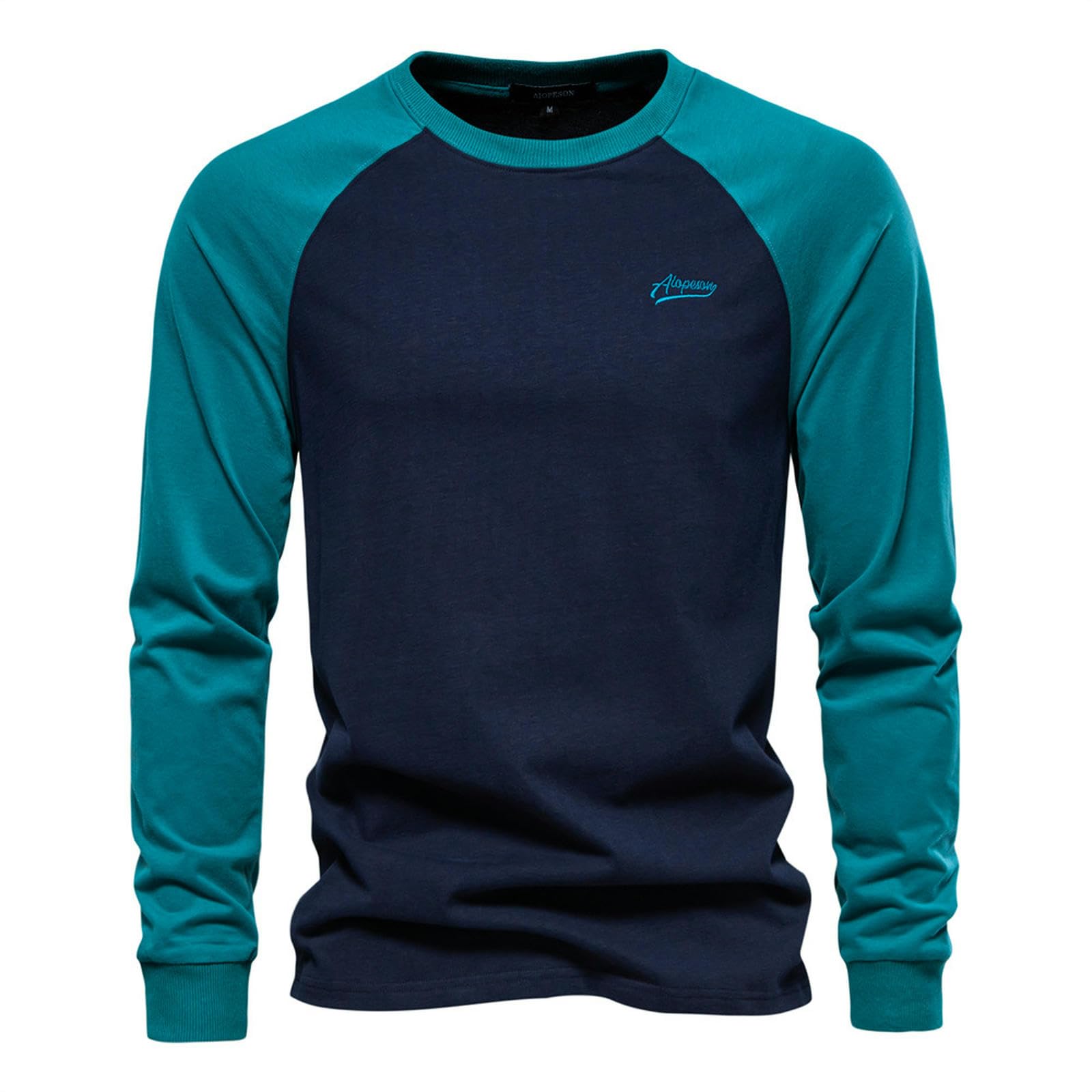 Męski T-Shirt Raglan koszulka z długim rękawem, patchworkowa koszulka, męska koszulka-zielona-L