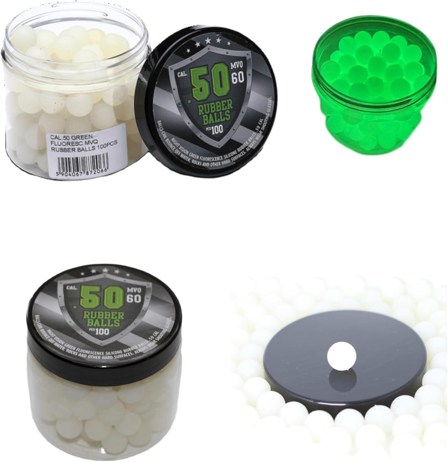 phosphorescente en calibre 50 100 Rubber Balls réutilisables avec silicone vert pour entraînement à la maison défense paintball pistolets en 50 cal.