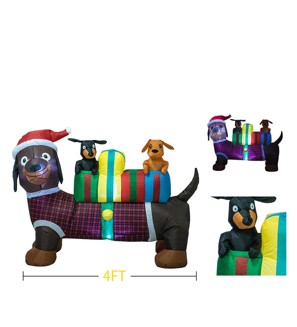 TRMESIA 4FT Christmas Inflatable Dog Decoration,Xmas Dachshund Inflatable with LED Lights Dogs Christmas Indoor Outdoor Yard Lawn Blow Up Weiner Dog Decor Cute Animals Fun Puppy Holiday Display - Image 3