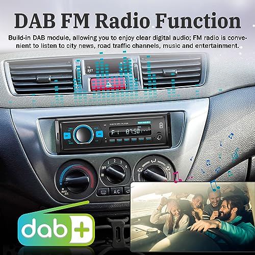 DAB Car Radio Single Din Car Stereo with Bluetooth 5.0/EQ Audio/BT Call/FM Radio/USB Charging/Button Light/TF SD Card Port/AUX-in - Image 2