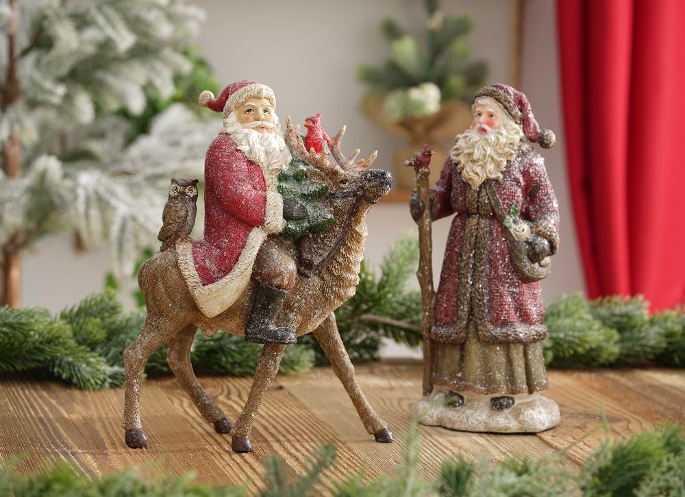 VILLA ITALIA Weihnachtsschmuck - Weihnachtsfigur - Weihnachtsmann auf Rentier 28 cm - Weihnachtsbaum - Weihnachten - Weihnachten - Weihnachten - Weihnachten - Weihnachten - Geschenk - Schnee