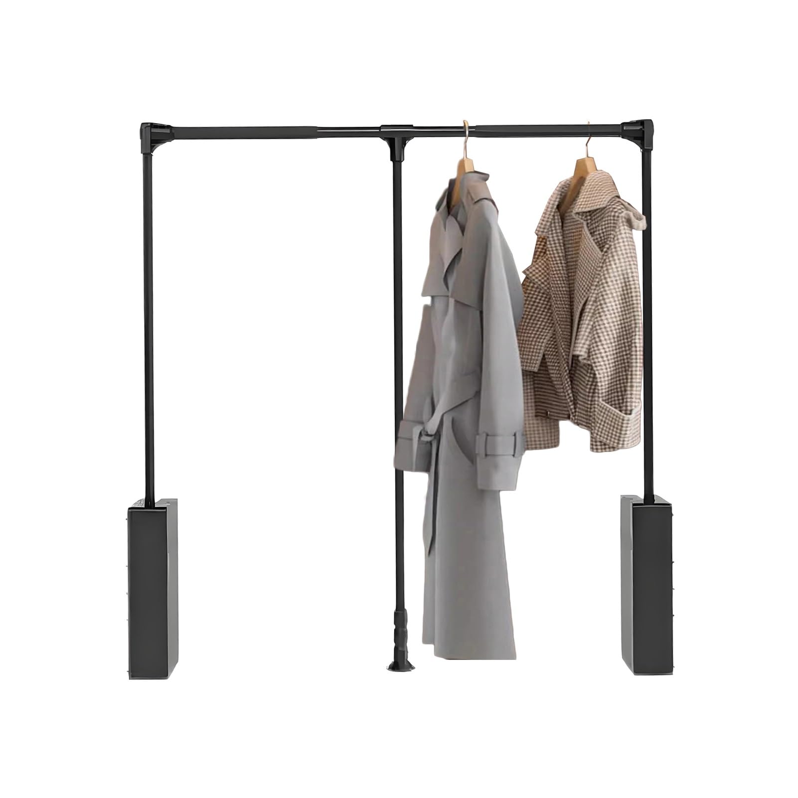 GTHTUHFD Heavy Duty Pull Down Wardrobe Rail Adjustable Lift Clothes Rod For Tall Closet Cabinets Supports 44 Lbs Ideal For Nizing Cloakroom Black-W-890-1200mm