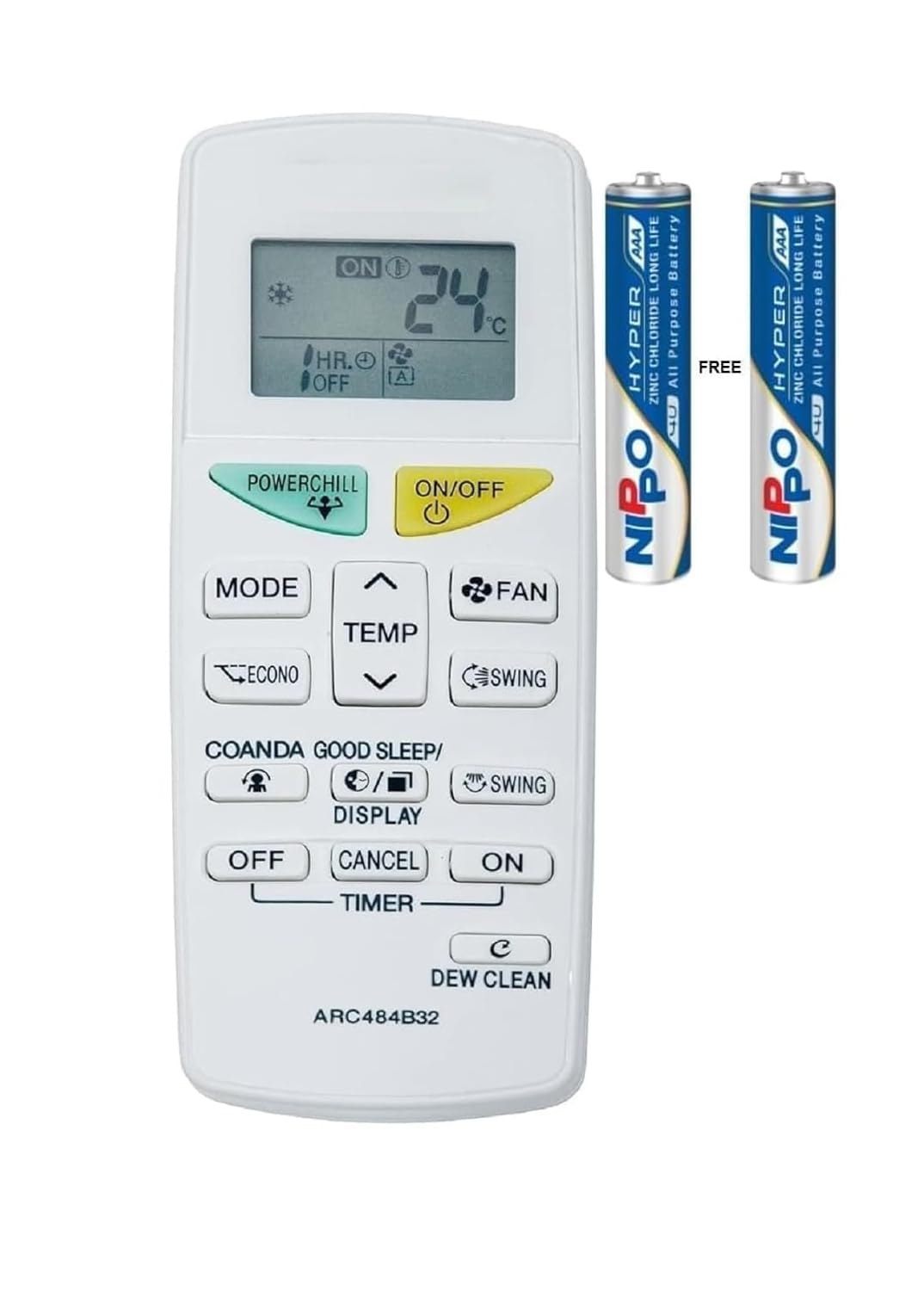 Daikin AC Remote Original Compatible Suitable for Split/Window AC (Come with 2 AAA Batteries)