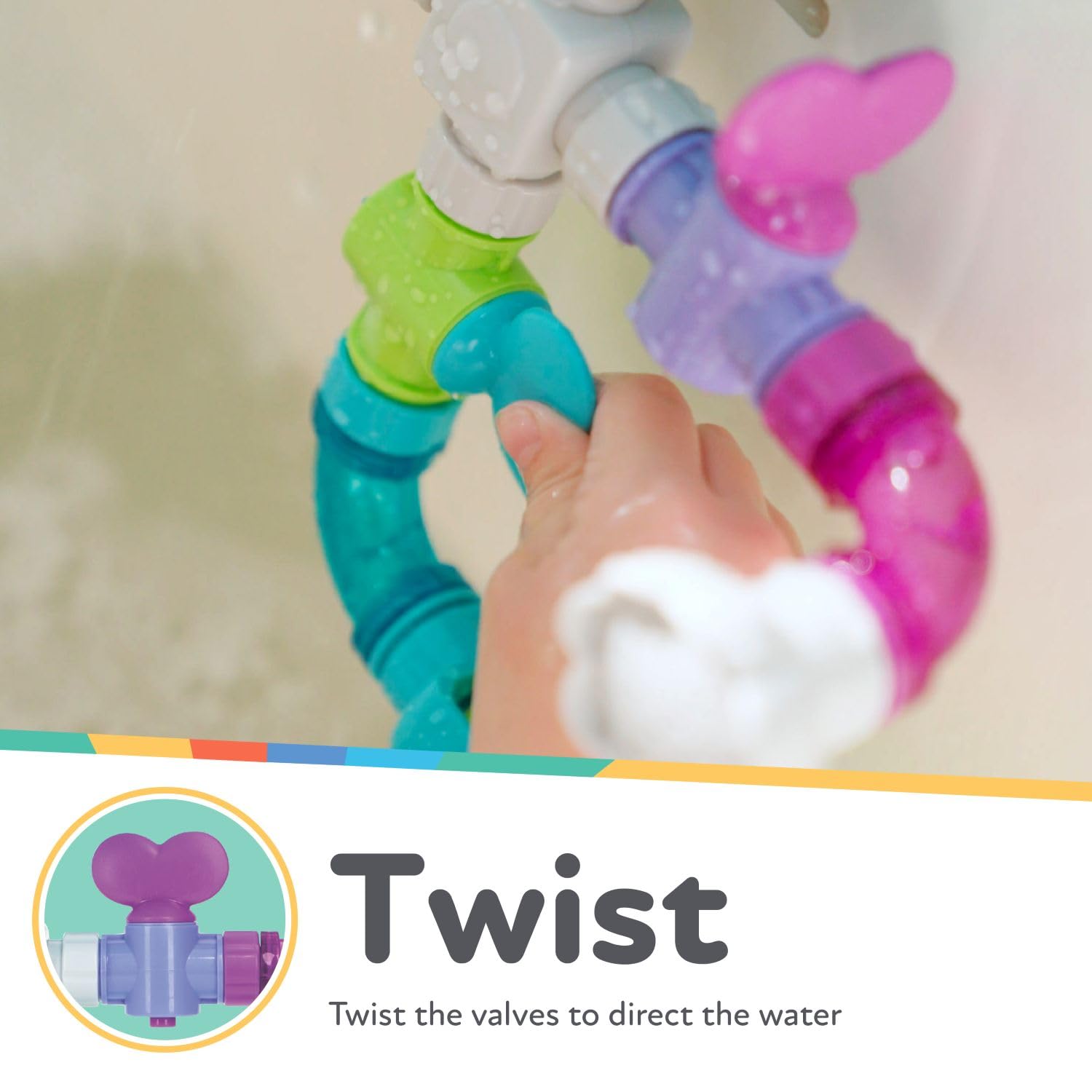 Nuby - Wacky Waterworks - Jouet de Bain avec Ventouse et Activités Créatives - 10 Pièces Emboîtables - Aide au Développement sensoriel - Composition et Assemblage Facile - Jouet de Bain Bébé +18 Mois