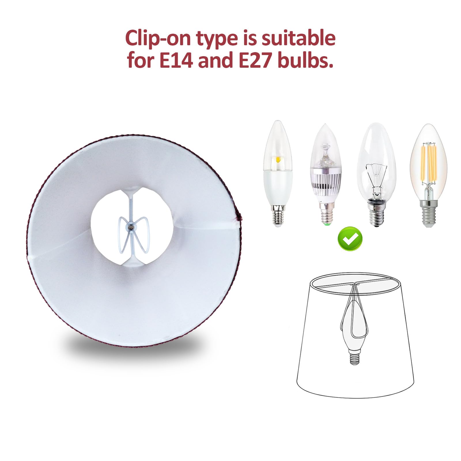 Set di 3 paralumi in tessuto E14/E27 Modern Minimalist Clip On Light Shade per lampada da tavolo Candle Chandelier Light lampada da parete (rosso)