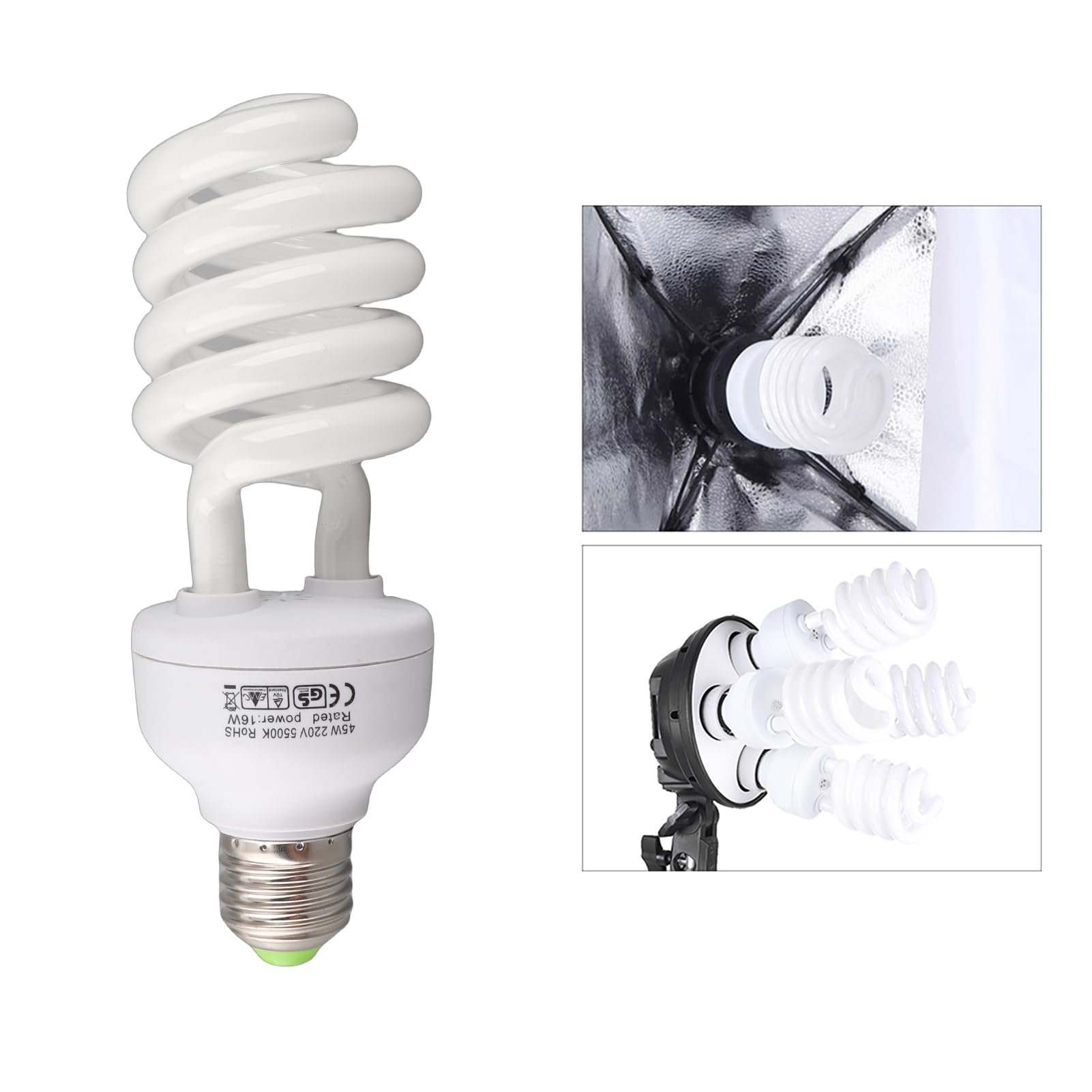 Andoer Lampadina per fotografia, 4 pezzi, E27, 220 V, 5500 K, 45 W, luce diurna per studio fotografico