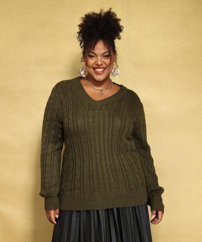 Image of TIYOMI Plus Size Sweaters for Women 2025 Long Sleeve Pullover Sweaters V Neck Casual Fall Tops Loose Winter Knit Sweater