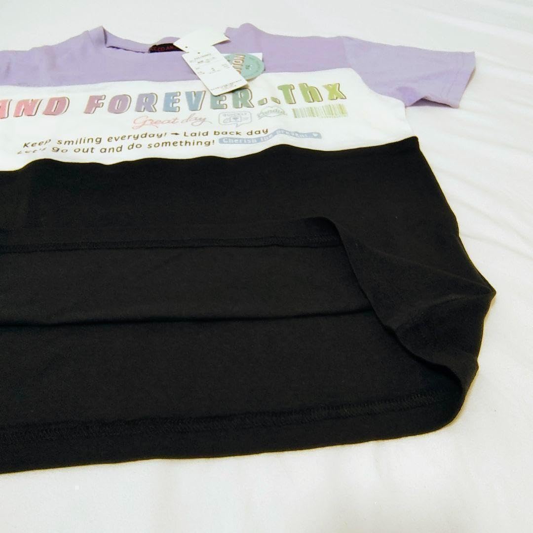 Amazon.co.jp: しまむら 女の子 半袖Tシャツ150ブラック パープル ラメ  