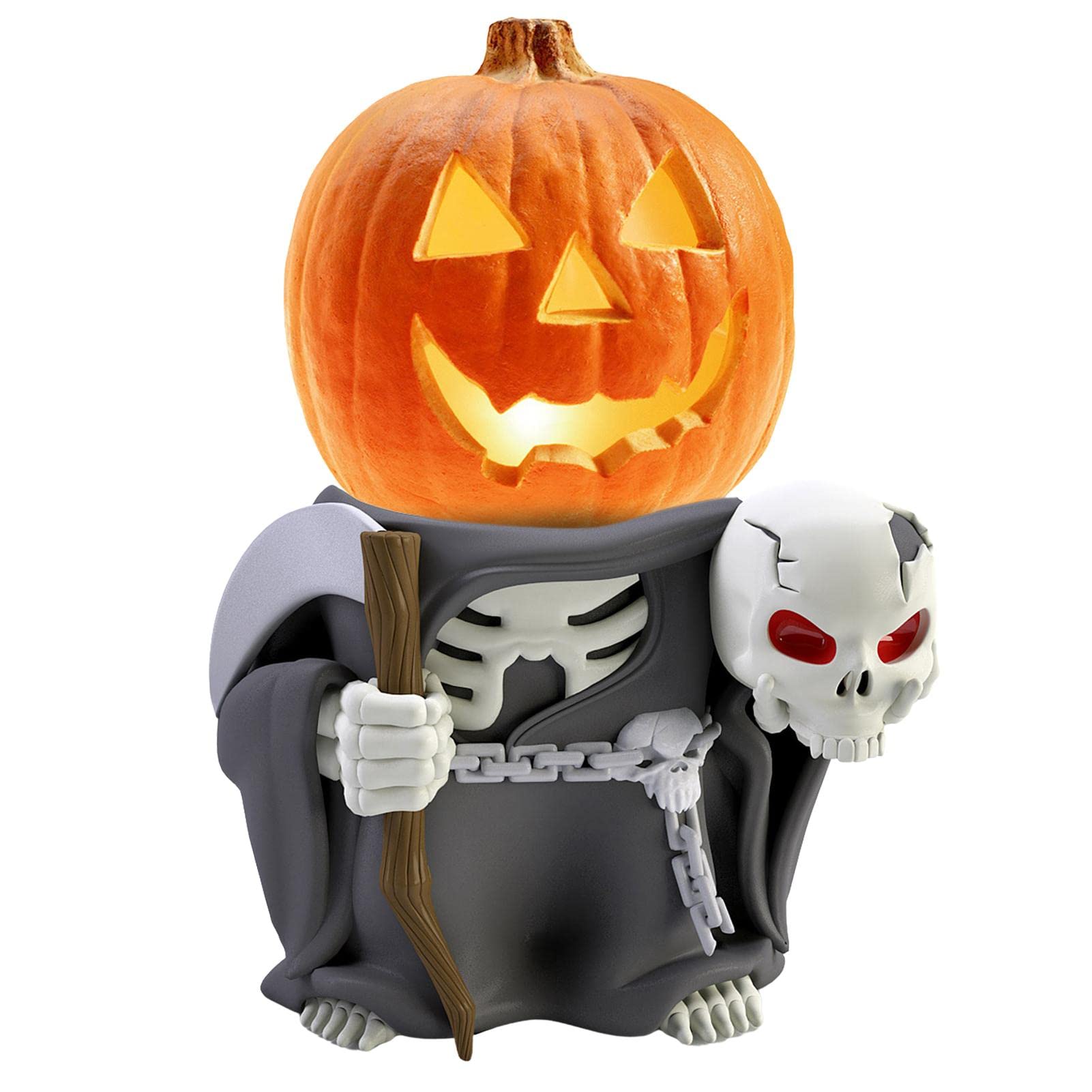 Czarujące dekoracje ogrodowe z bajki na Halloween z figurkami małych dyniowych rycerzy i ozdobami LED na choinkę