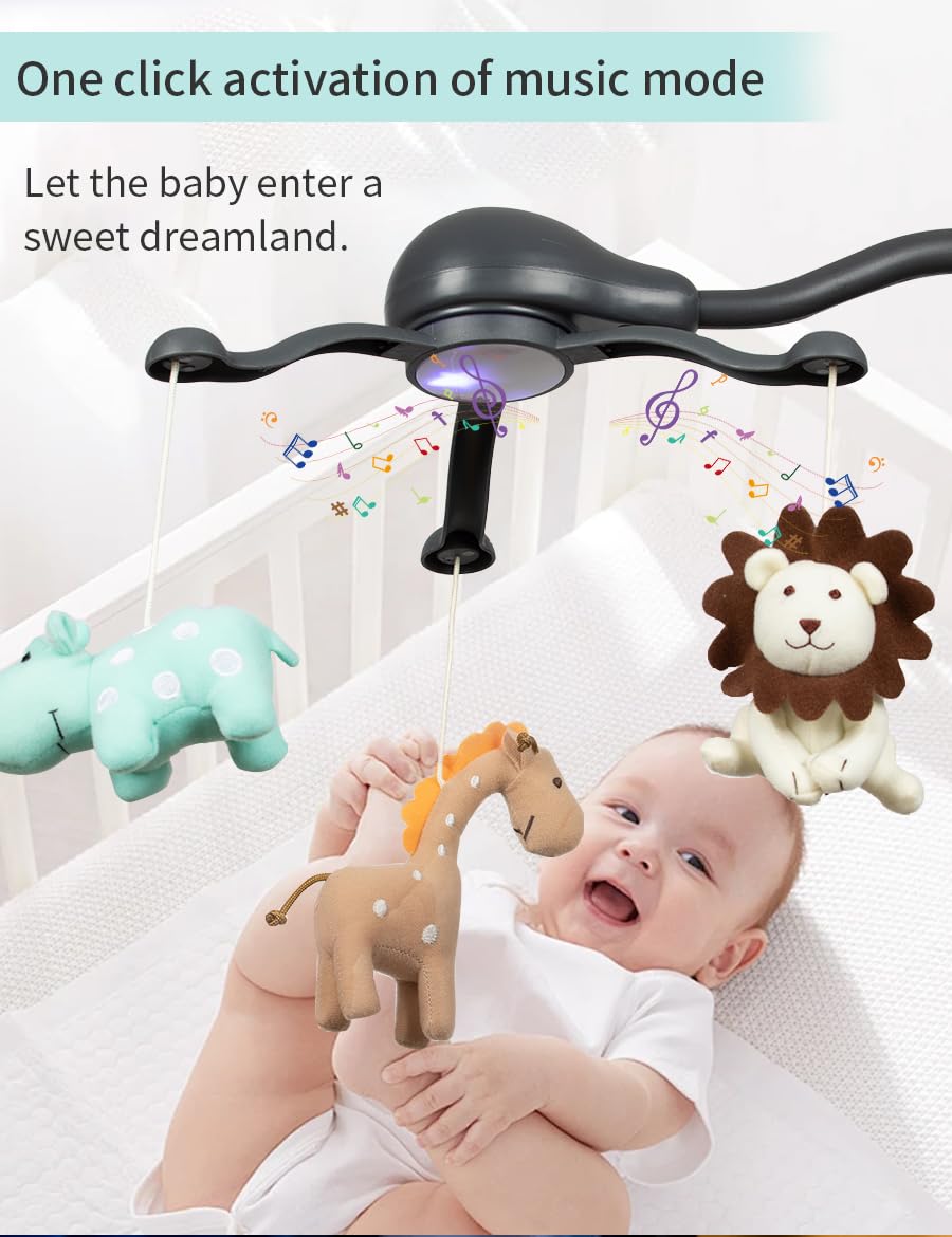 Mobile für Babybett zum Packen und Spielen, Stubenwagen-Mobile mit Musik, Rotation, Krankenschwesterlichtern, natürlichen Klängen, Timer-Funktion, Sternenlicht-Projektion, mobiles