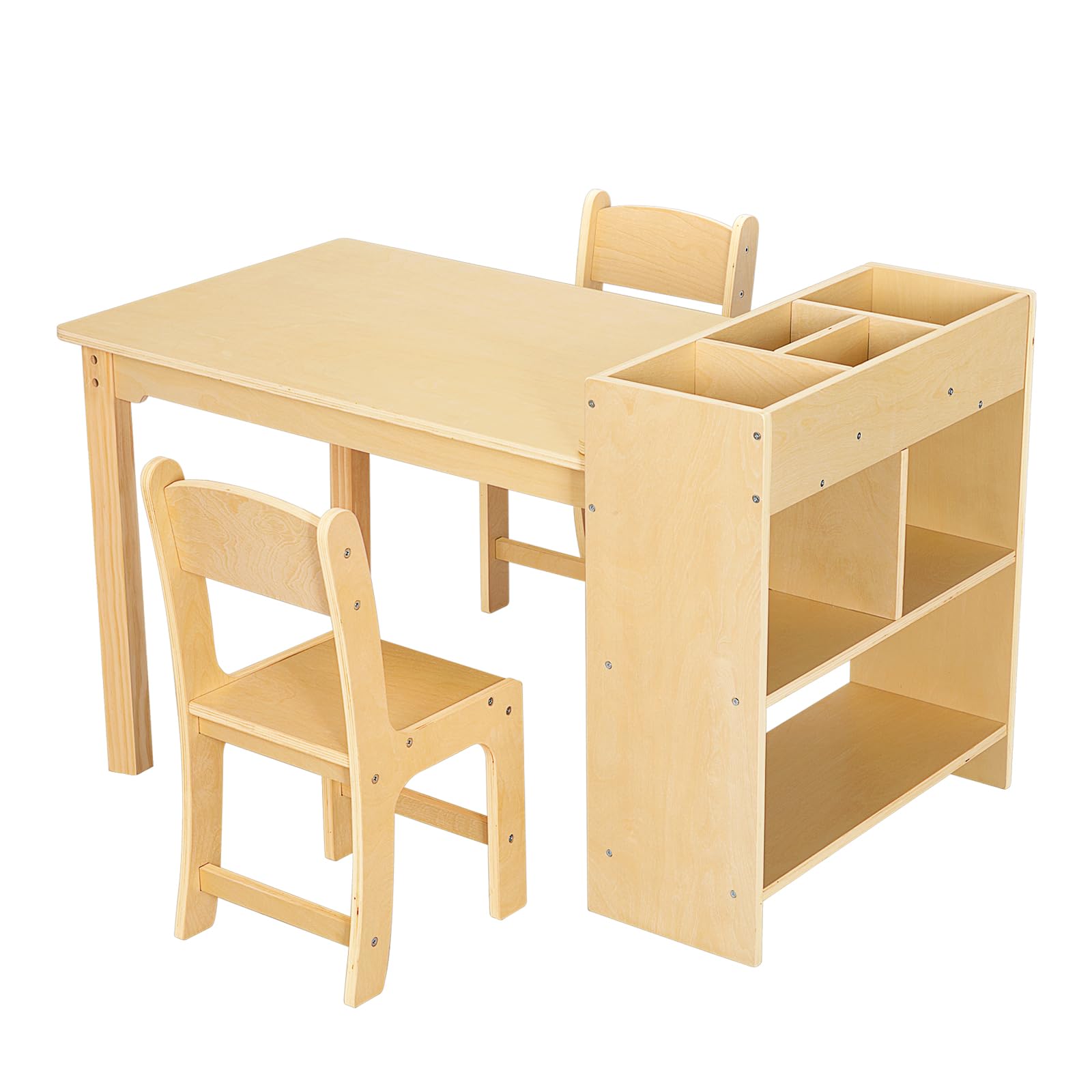 OOOK Kindertisch mit 2 Stühlen, Basteltisch Kindersitzgruppe mit Stauraum aus Holz, Aktivitätstisch Maltisch für Kinderzimmer, Klassenzimmer, Kindergarten