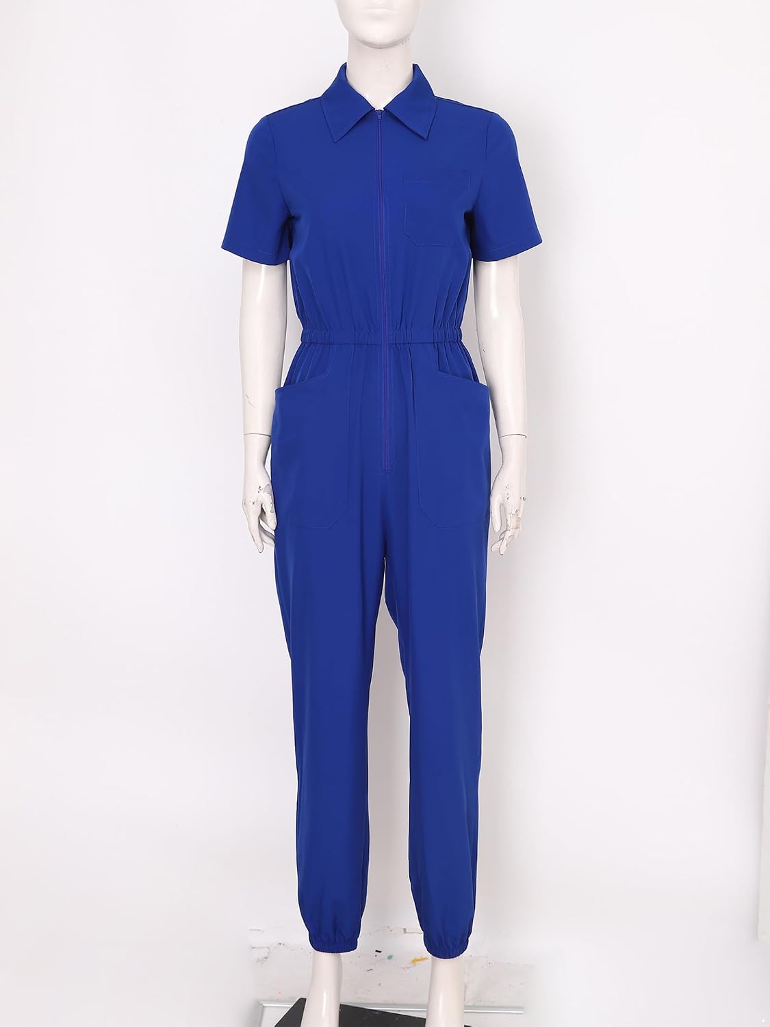 Jugaoge Scrub Jumpsuit for Women's Multi-pocket Elastic Waist Jogger Nursing Uniforms Work Overalls