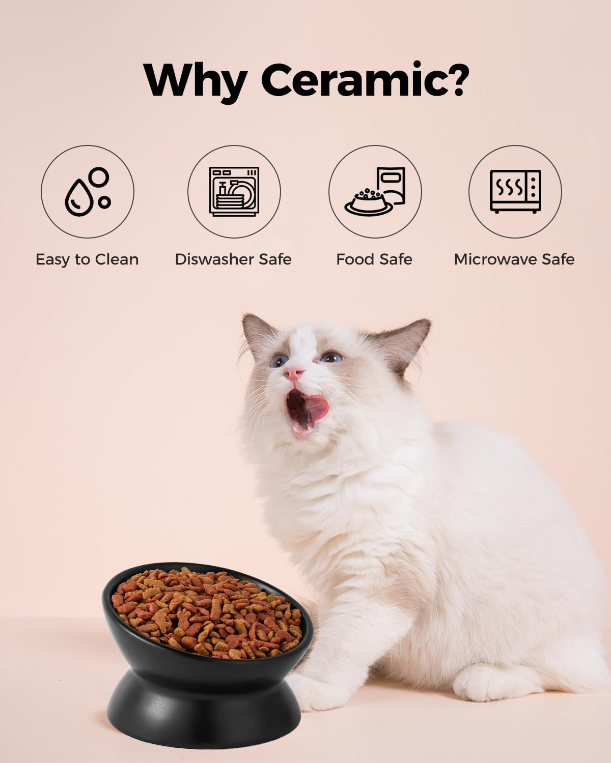 LoeJan Ciotola rialzata per cibo per gatti, 141,7 g, in ceramica, rialzata e inclinata, anti vomito e protegge le spine degli animali domestici, per cani di piccola taglia, gatti con faccia grassa