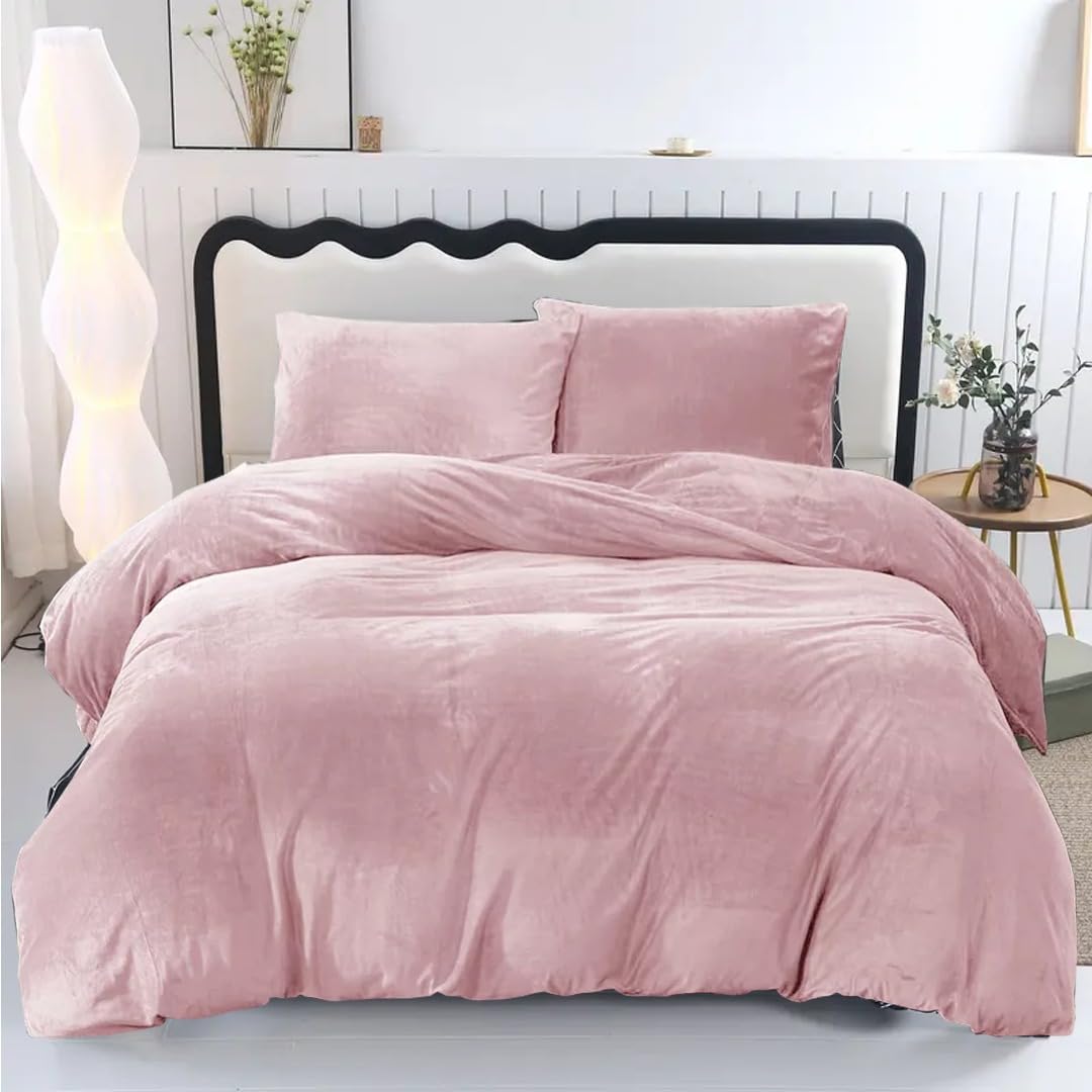 ZIYA HOMES Velvet Duvet Cover Set Super King - 3 Piece Luxury Crushed Velvet Bedding, Soft Plush Warm Quilt Cover with Pillowcases, Pink โ image 1
