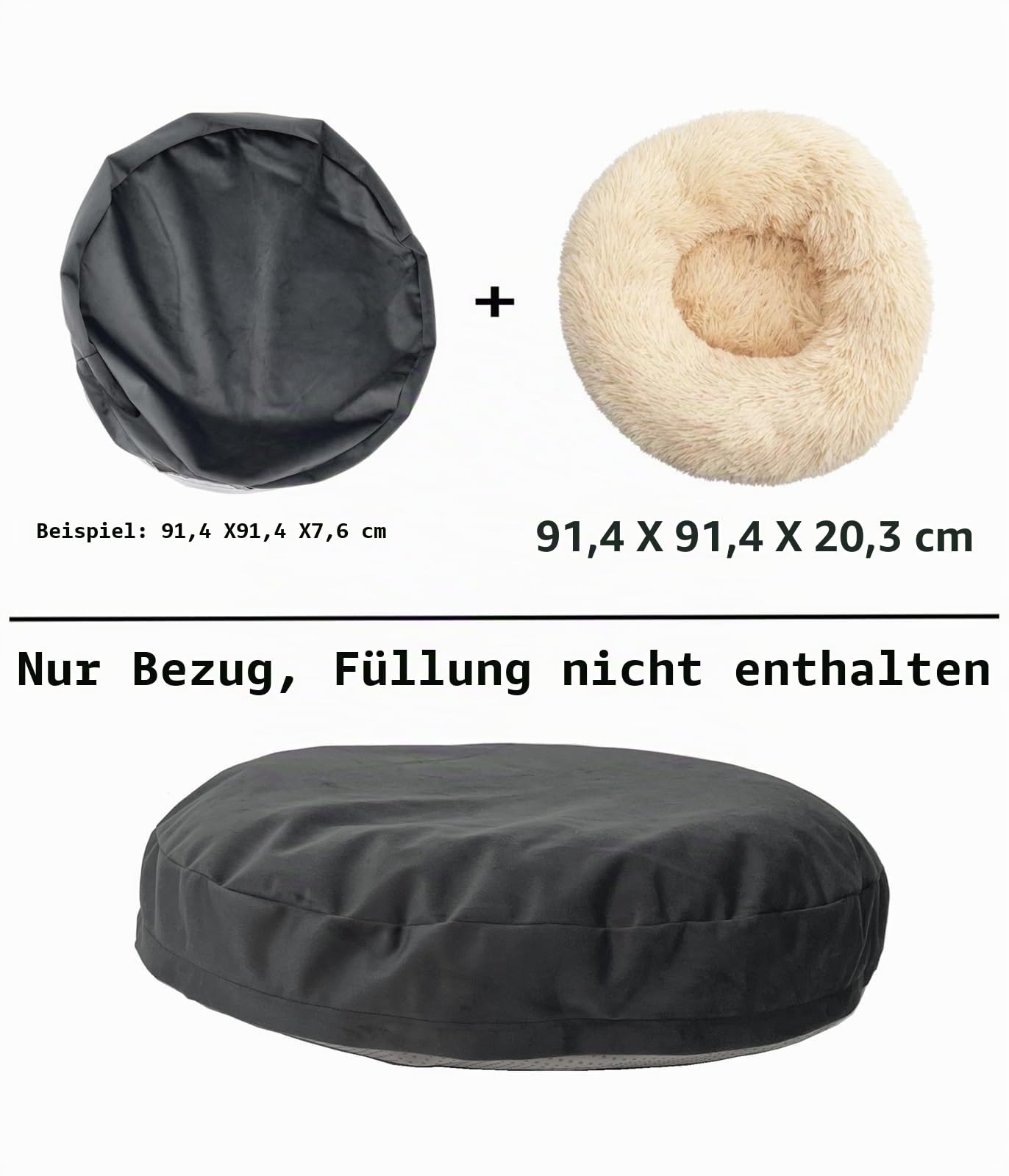 Grauer Samt-Bezug für Hundebett, rund, wasserdicht, nur 111,8 cm