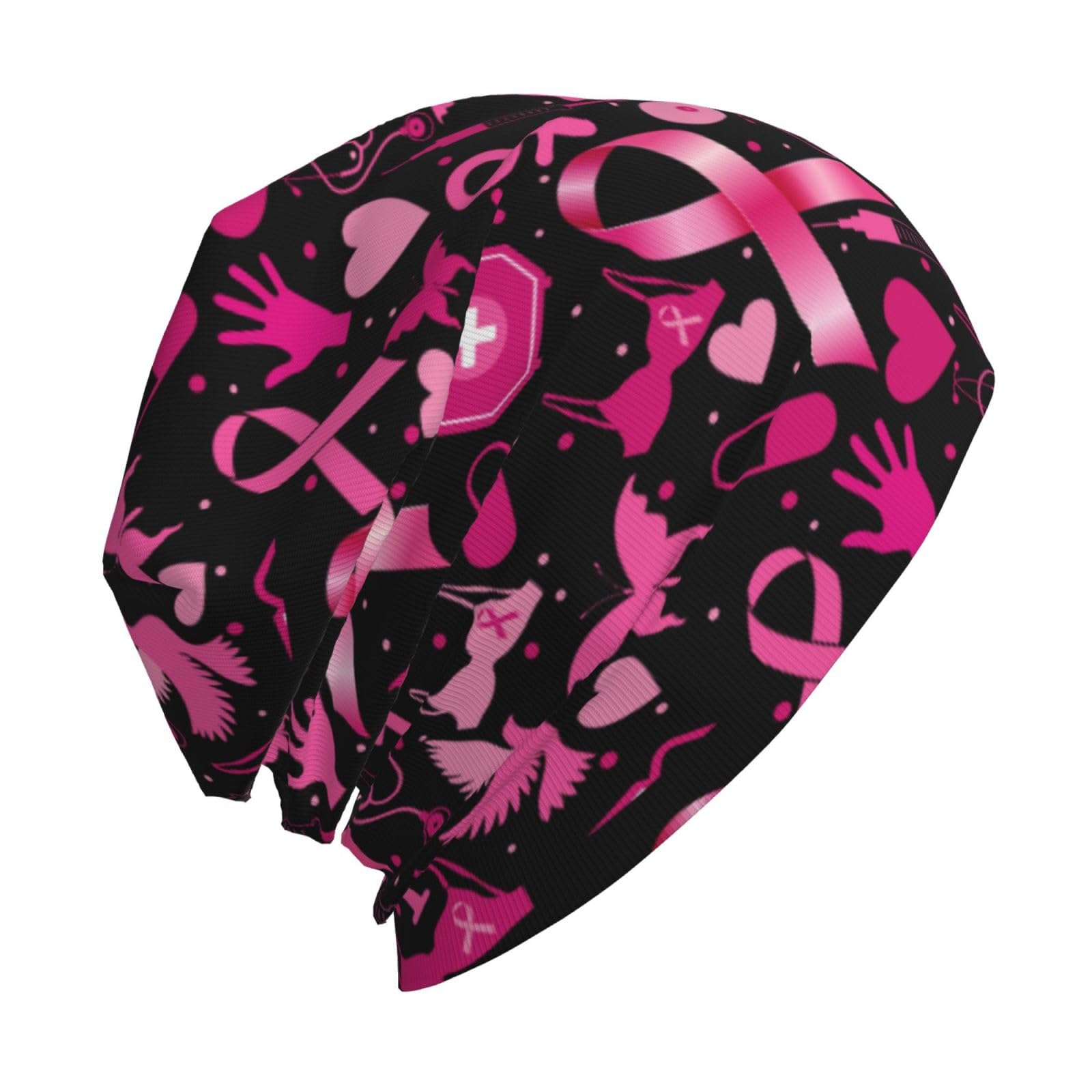 Athjunss Breast Cancer Beanie Hat Chemo Headwear Slouchy Skull Sleep Cap for Women Men Winter Running