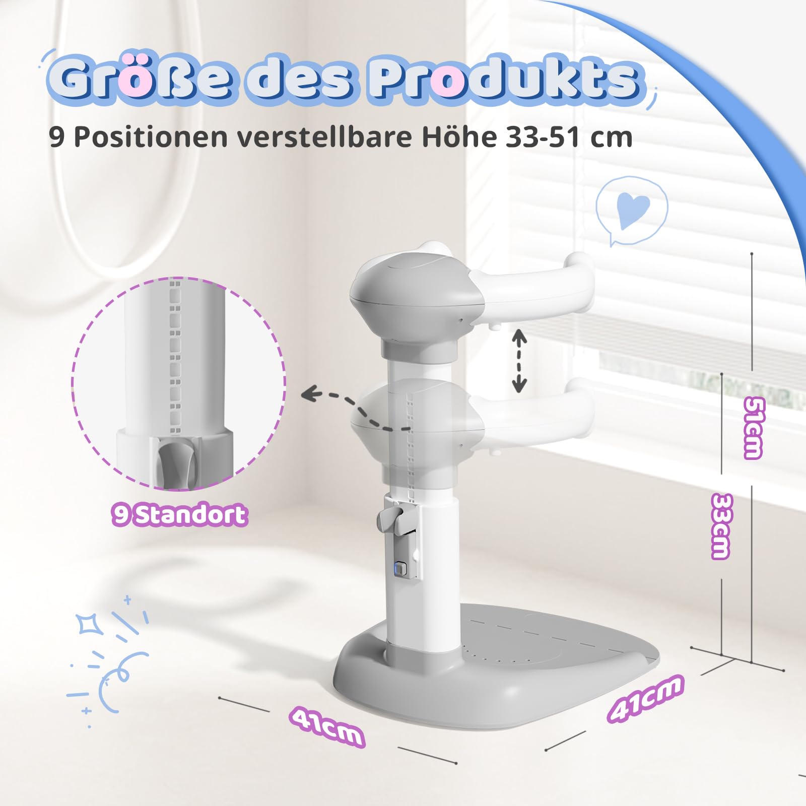 COOSEYA® Baby Dusche Ständer – Einstellbarer Baby Shower Stand Support mit AntiRutsch-Basis, Duschständer Kind, Anstelle eines Badewannensitzes baby – zum Baden, Windelwechseln und Waschen des Popos
