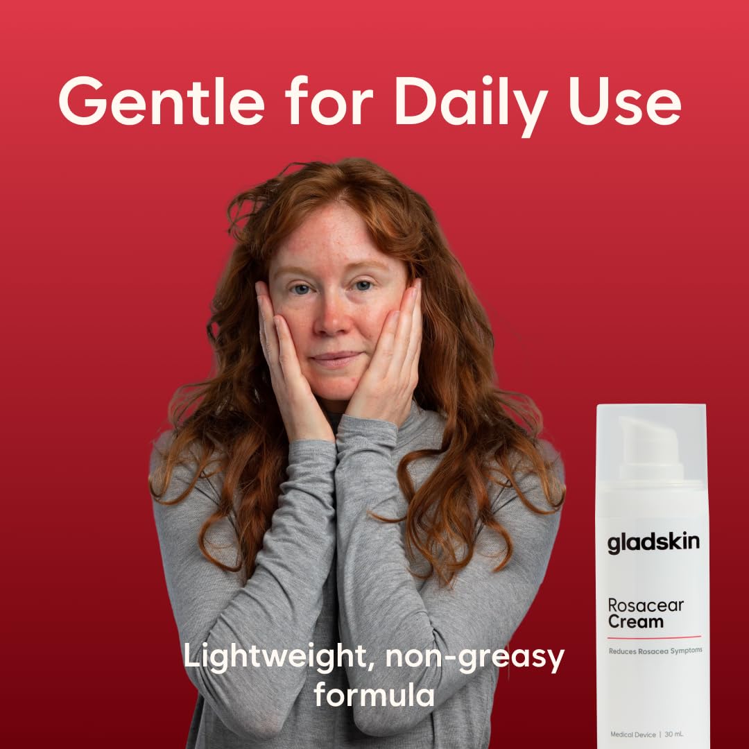 Gladskin ROSACEAR Cream für zu Rosacea neigende & empfindliche Haut (30ml) - Feuchtigkeitsspendende Gesichtscreme, dermatologisch getestet, parfümfrei & hypoallergen