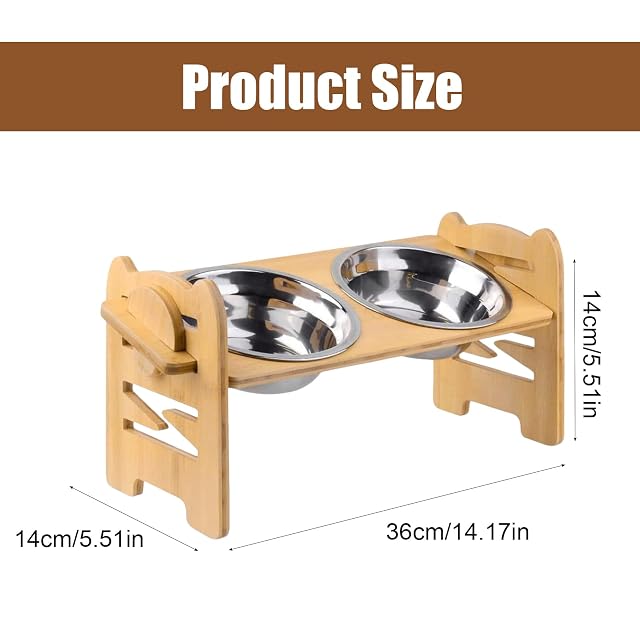 Foto 2 de 7 de 36 × 14 × 14 cm. Comedero para perros elevado. Cuenco de alimentación ajustable de madera WIYETY con 2…