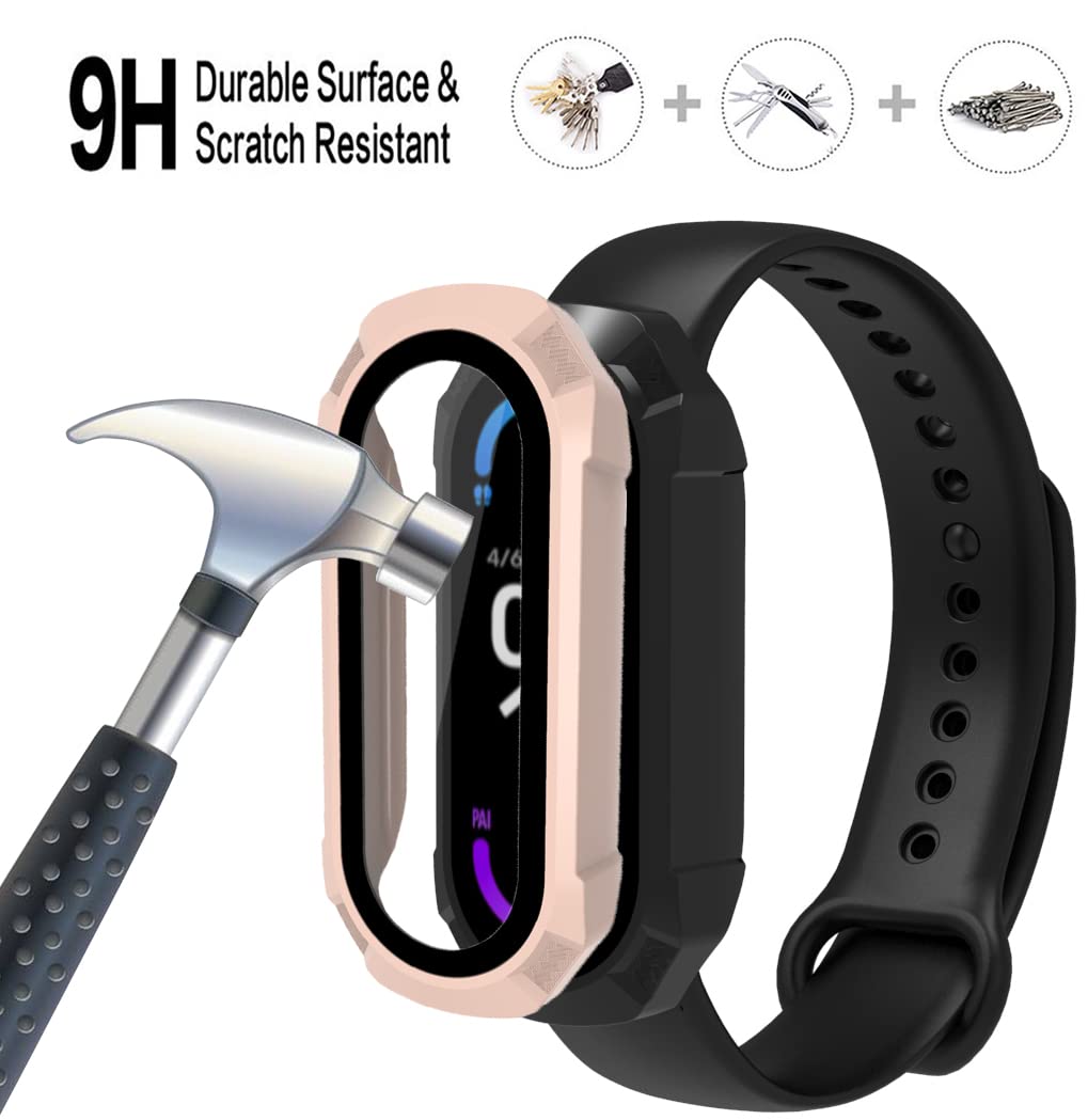 Brifu Custodia compatibile con Xiaomi Mi Smart Band 6/5/4 PC Cover con Protezione in Vetro Temperato, Protezione Totale Ultra Sottile per Custodia Protettiva-Rosa